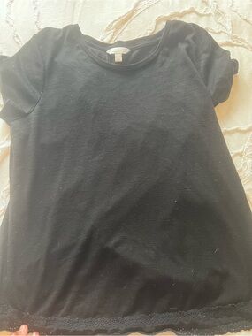 LC Lauren Conrad Black Short-Sleeve Tee with Lace Trim